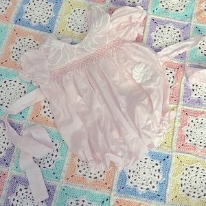 Vintage 6 months Playsuit onesie romper puffy balloon pants tie flower 80s 90s